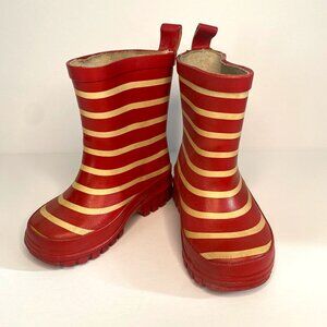 Polarn O. Pyret Classic Unisex Baby Boy Girl Poppy Red Striped Rain Boots: Sz 6